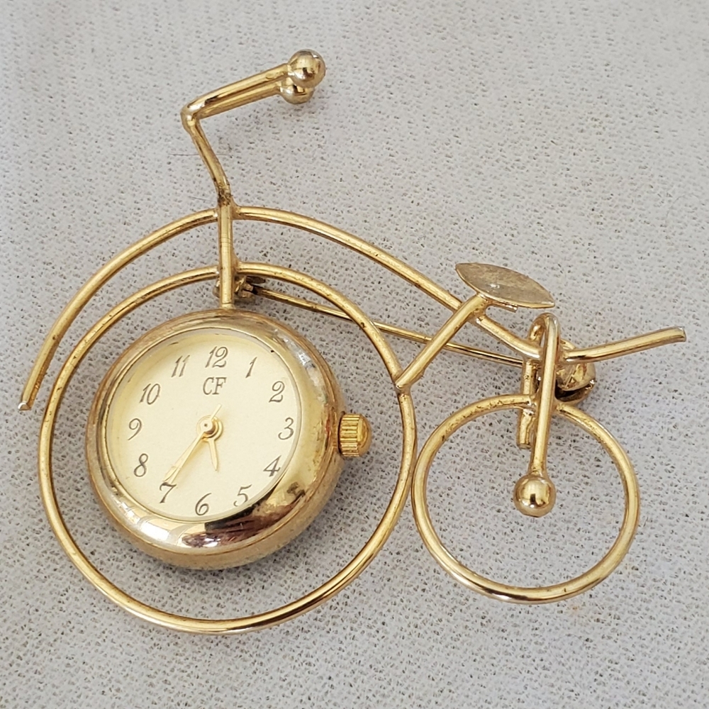 Vintage Goldtone Bicycle Watch Brooch